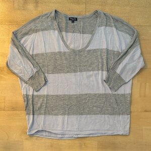 Splendid Light Gray and White Striped Scoop Neck Sweater